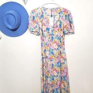 ASOS Stradivarius floral puff sleeve maxi dress womens Viscose vintage ish